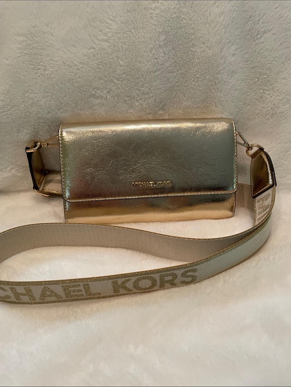 Michael Kors Metallic Gold Wallet Crossbody with Logo Strap